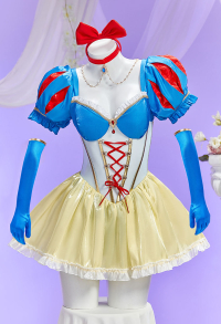 Halloween Princess Derivative Sexy Lingerie Off-Shoulder Mesh Patchwork Bodysuit with Gloves and Socks