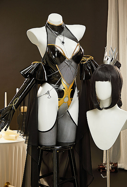 Mobbunny x Princess_Ailish Shadowheart Bride Gothic Black Wedding Dress Sexy Lingerie Jumpsuit with Veil and Headdress