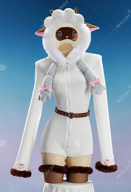PM Derivative Sexy Fluffy Homewear Plush Romper Jumpsuit with Eye Mask and Belt