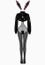 Sexy Lingerie Bunny Costume Black Bunny Girl Set Sheer Hollow Bodysuit with Short Top and Thong