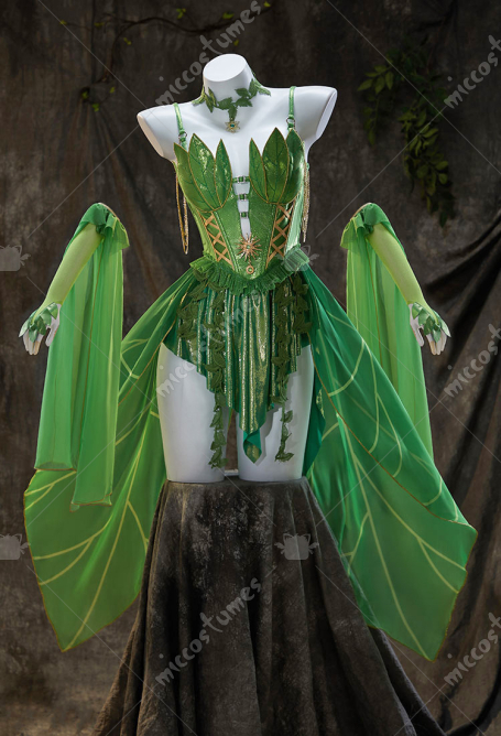 Superhero Derivative Sexy Lingerie Costume Elf Fairy Irregular Dress with Detachable Chiffon Sleeves