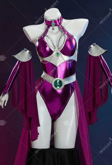 Super Heroine Titans Starfire Derivative Sexy Dancer Dress Set Halterneck Jumpsuit with Gauze Skirt and Sleeves