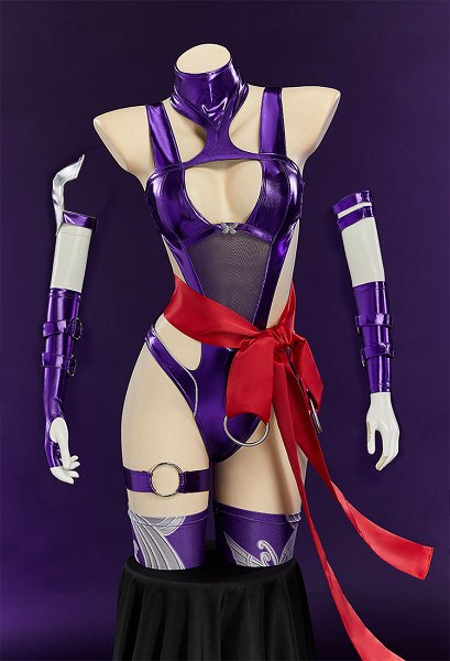 Rival Girl Derivative Sexy Cosplay Jumpsuit High Neck Cut Out Bodysuit with Belt and Socks