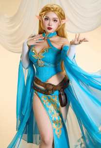The Legend of Zelda Princess Zelda Derivative Sexy Lingerie Dance Dress Costume Halter Top and Skirt with Sleeves and Waist Bag