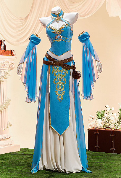 The Legend of Zelda Princess Zelda Derivative Sexy Lingerie Dance Dress Costume Halter Top and Skirt with Sleeves and Waist Bag