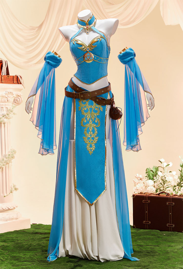breath of the wild zelda blue dress Zelda Blue Dress from Breathe of The Wild Royal outfit cosplay costume –  MJcostume main image 0