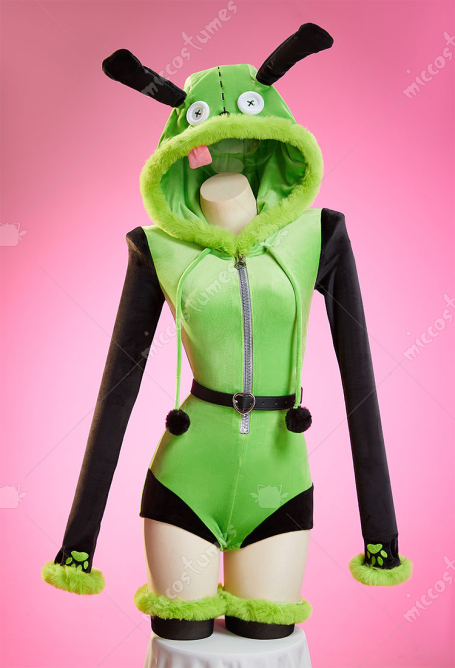 GIR Derivative Sexy Cosplay Plush Homewear Green and Black Dog Romper with Belt and Socks