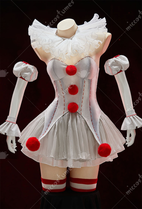 It the Joker Derivative Sexy Lingerie Halloween Costumes Corset Top and Skirt with Collar