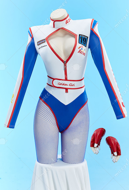 Ricky Bobby Derivative Sexy Lingerie Racing Bodysuit Cutout Printed Jumpsuit with Pantyhose and Belt