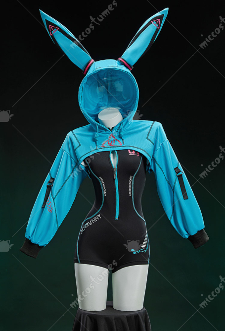 Vocal Derivative Sexy Cosplay Costume Cyber Style Tight Sportswear Bodysuit with Hooded Short Jacket and Headdress