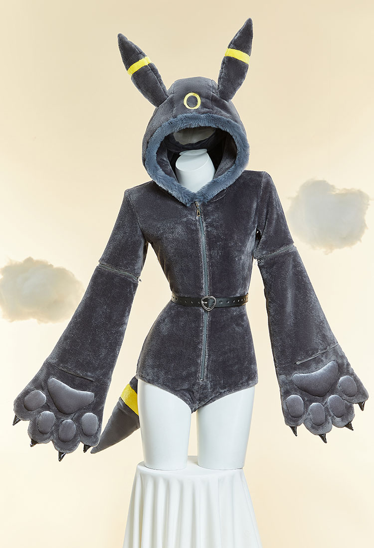 PM Derivative Sexy Cosplay Costume Fluffy Romper Plush Claws Hooded Bodysuit with Tail and Belt