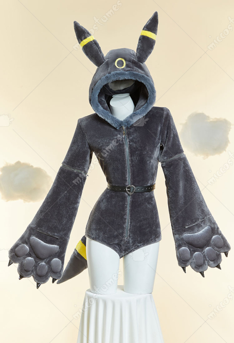 PM Derivative Sexy Cosplay Costume Fluffy Romper Plush Claws Hooded Bodysuit with Tail and Belt