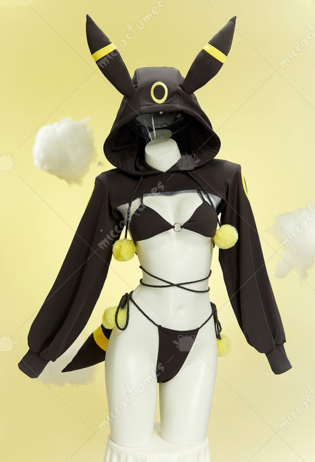 PM Derivative Sexy Cosplay Costume Suit Lace Bikini Set with Hooded Short Jacket and Tail