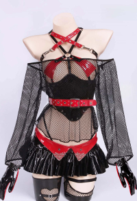 Street Angel Sexy Lingerie Set Waist Belt and Mesh Cover-up with Mini Skirt and Panty