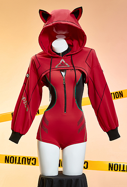 Anime Girl Derivative Sexy Cosplay Costume Sportswear Cyber Style Tight Bodysuit with Hooded Short Jacket