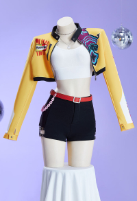 Kpop Slayers Leader Vocal Derivative Sexy Costume Set Printed Jacket with Shorts and Bra
