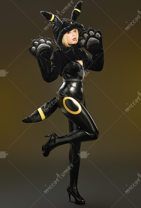 PM Derivative Sexy Cosplay Costume Set Tight Bodysuit Jacket and Plush Big Paw Hooded Jacket with Tail