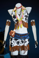 Halloween Sexy Cowgirl Tassel Denim Suit with Gloves and Belt