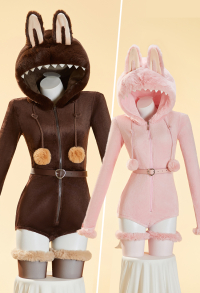 Plush Doll Derivative Sexy Cosplay Costume Furry Home Wear Hooded Romper with Tail and Socks