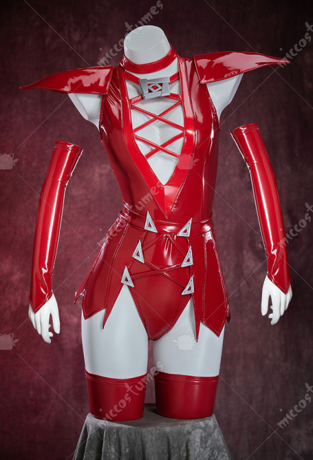 Rival Girl Witch Derivative Sexy Cosplay Costume Deep V-neck Bodysuit and Skirt with Shoulder Armor and Gloves