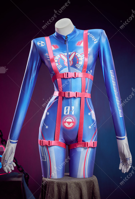 OW DVA Derivative Sexy Cosplay Costume Cyberpunk Printed Bodysuit and Straps