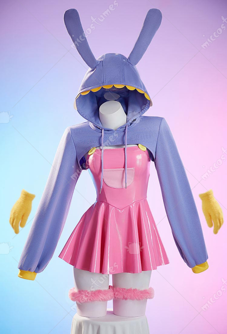 TADC Jax Derivative Sexy Cosplay Costume Suit Suspender Dress with Short Hooded Jacket and Gloves