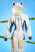 Anime Derivative Sexy Cosplay Costume Sportswear Cyberpunk Style White and Blue Bodysuit with High Cutout Hoodie