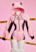Anime Derivative Sexy Cosplay Costume Cyberpunk Style Sportswear Black and Pink Bodysuit with High Cutout Hoodie
