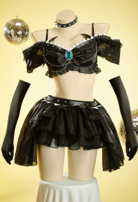 Bowsette Derivative Music Festival Sexy Cosplay Costume Ruffled Crop Top and Skirt with Thong and Gloves