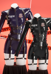 Halloween Sexy Police Cosplay Costume Zip-up Bodysuit with Hat and Badge