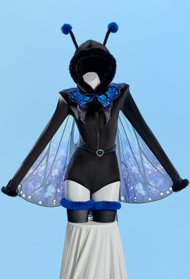 Sexy Fluffy Butterfly Plush Romper Bodysuit with Butterfly Wings and Belt