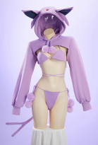 PM Derivative Sexy Cosplay Costume Lace-up Bikini Set with High-cut Hoodie and Tail