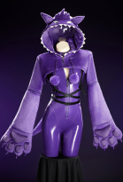 PM Derivative Sexy Cosplay Costume Bodysuit with Plush High Cutout Hoodie Furry Paws and Tail