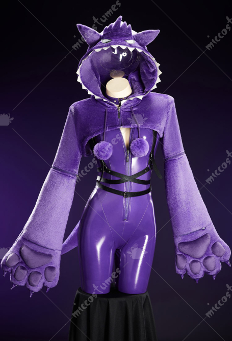 PM Derivative Sexy Cosplay Costume Bodysuit with Plush High Cutout Hoodie Furry Paws and Tail