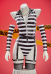 Sexy Black and White Striped Prison Costume Zip-up Bodysuit with Hat and Sleeves