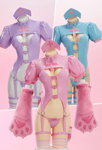 Sexy Large Claw Nurse-style Outfit Cutout Corset Top and Bolero Jacket with Thong and Claws