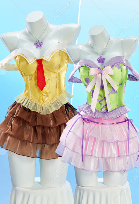 SpongeBob and Patrick Star Derivetive Sexy Cosplay Costume Floral Print Cinched Bodice and Cake Skirt with Tie