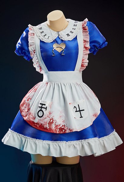 Alice Puff-sleeved Dress with Bloodstain Print Apron and Stockings