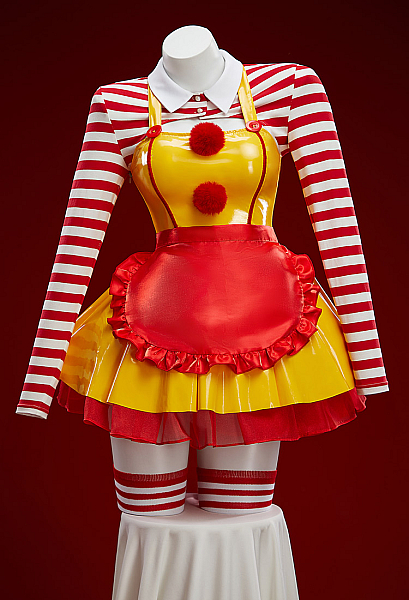 Joker Derivative Sexy Waitress Outfit Pinafore Dress and Red White Striped Crop Top with Apron