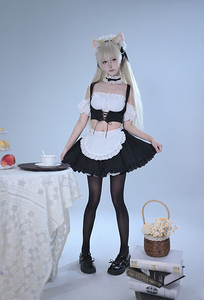 Yosuga no Sora Kasugano Sora Maid Cosplay Outfit Tube Top and Tank Top with Short Skirt and Headband