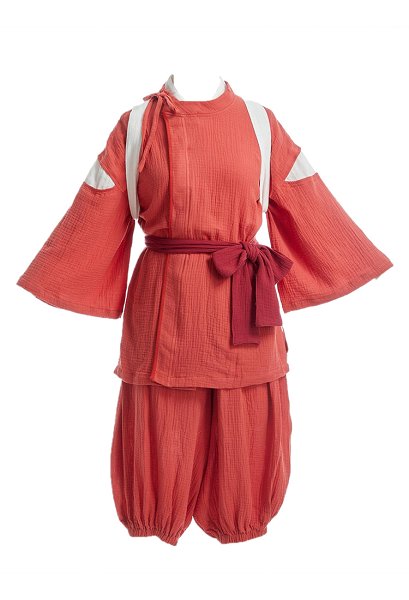 Premium Edition Spirited Away Chihiro Cosplay Costume Coat and Pants with Belts and Tie-up Straps