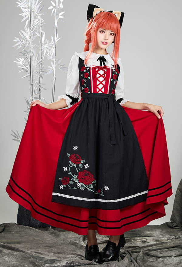 ホロ 狼と香辛料 赤いドレス コスプレ　Spice and Wolf M Holo Costume - Dress and Shirt with Tail Headband Spice and
