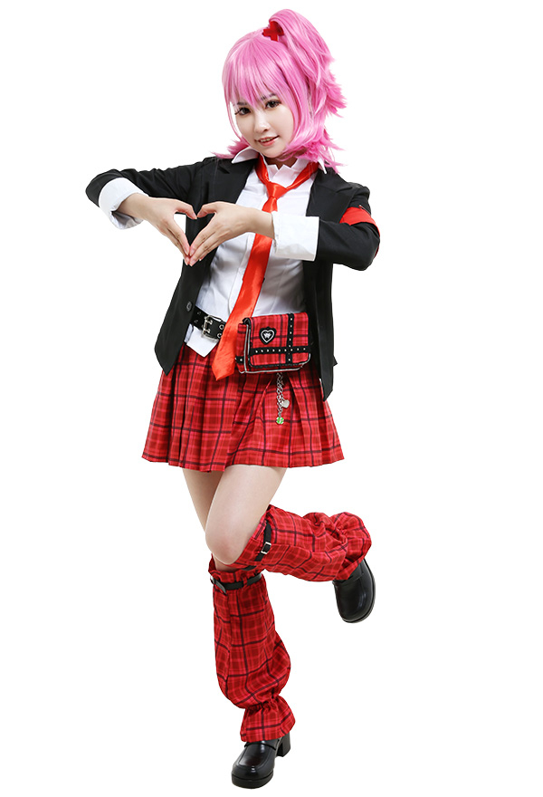 Shugo Chara Cosplay Kostüm Amu Hinamori Japanischer Stil Uniform Hemd Faltenrock Regenschirmrock Jacke A Linien Rock mit Bauchtasche Cosplay Kostüm