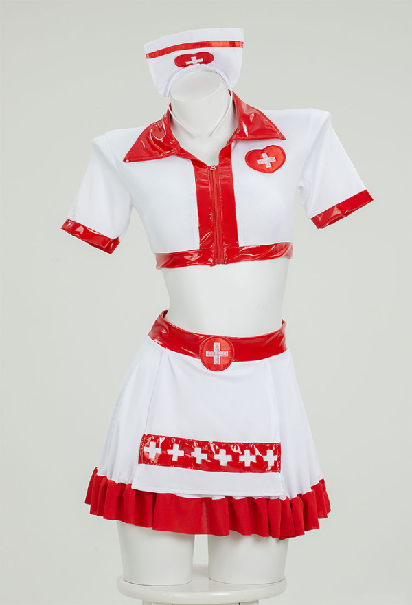 Halloween Sexy Nurse Suit Nurse Uniform Crop Top and Skirt with Hat