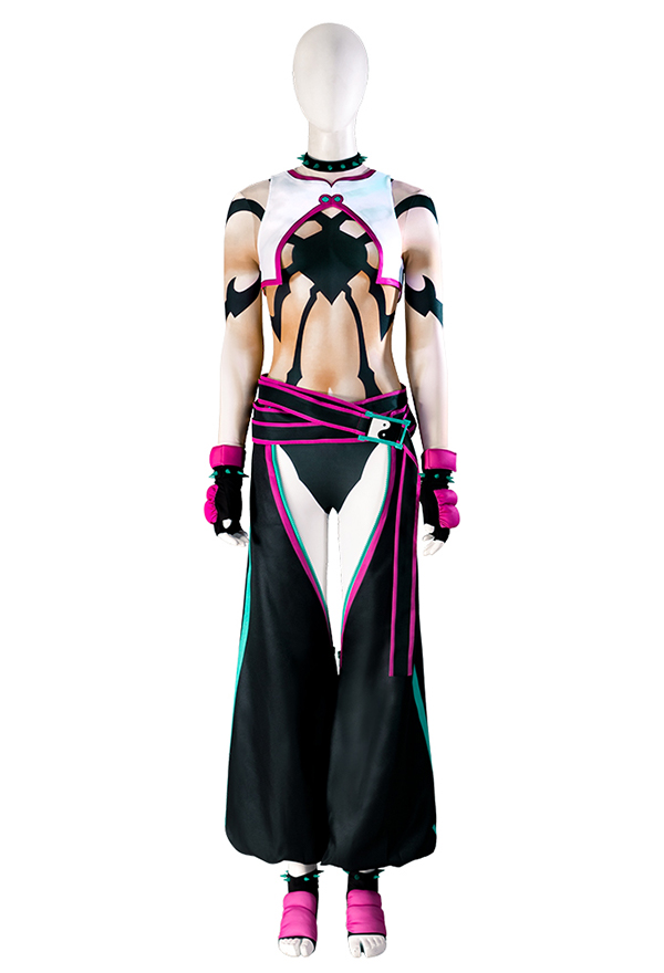 Street Fighter 6 Juri Cosplay Costume Top Vest and Pants with Gloves Belt