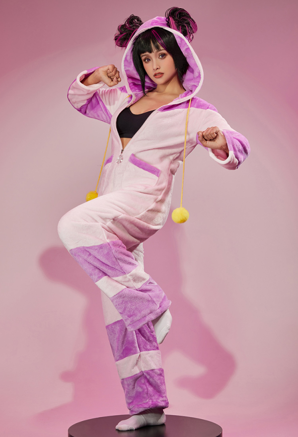 Street Fighter Juri Cosplay Costume Plush Onesie Pajama and Bra Set Kawaii  Homewear