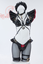 MOBBUNNY X 面倒くさい CHANA STELLA Derivative Sexy Lingerie Set Halter Top and Triangle Panty with Headband and Arm Sleeves