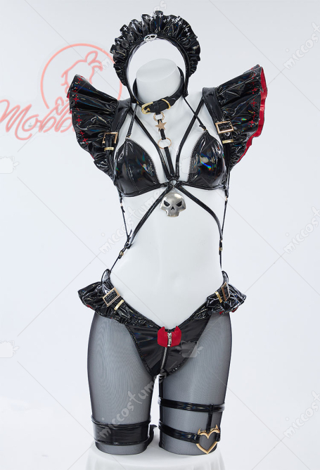 MOBBUNNY X 面倒くさい CHANA STELLA Derivative Sexy Lingerie Set Halter Top and Triangle Panty with Headband and Arm Sleeves