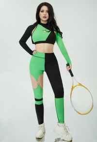Shego Derivative Green Black Yoga Wear Sportswear Top and Leggings with Jacket