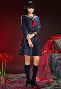 Silent Hill F Shimizu Hinako Blue JK Uniform with Bow Tie and Tattoo Stickers